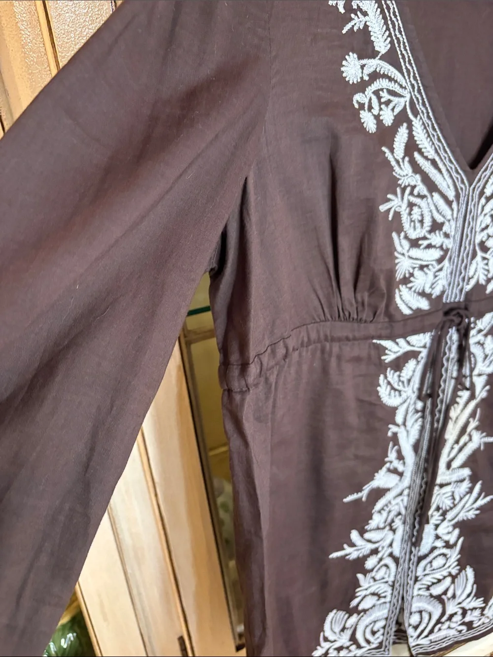 NWOT Michael Kors Brown Tunic Swim Coverup with White Embroidery